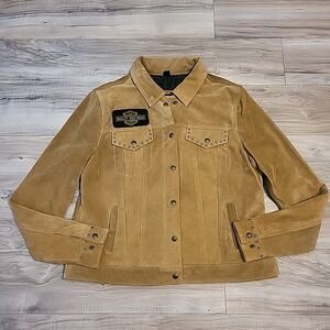 Harley Davidson Suede Leather Jacket Studded Brown‎ Gauges Womens LG Heavyweight